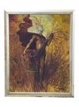 JULIO CAPINOSO, "Figura", óleo sobre tela, datado de 1983, moldura em madeira com fórmica prateada apresentando falhas, medindo 103x84cm e tela 91x71,5cm.