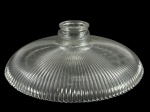 LUMINÁRIA, uma (1) luminária pendente HOLOPHANE confeccionada em vidro translucido com moldagem em caneluras, medindo 27,5cm de diâmetro.
