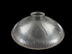 LUMINÁRIA, uma (1) luminária pendente HOLOPHANE confeccionada em vidro translucido com moldagem em caneluras, apresentando imperceptíveis bicados, medindo 39,5cm de diâmetro.