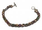 Vintage Luxo Jóias, Pulseira estilo Vitoriana em Prata e Metal, com Pedras Cristais Coloridos, Rubi, Verde, Rosa. Fecho Bastão em Argola. Medindo 19,5cm. Peso total 15,20gr