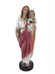 ARTE SACRA, uma (1) imaginária confeccionada em estuque representando Nossa Senhora da Paz e Menino Jesus esmaltado em policromia com realces em ouro, apresentando bicados e leves falhas na patina, medindo 30.5cm de altura.
