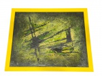 DULCE M. WEYTINGH D'ALMEIDA, "Arte Abstrata", tela colada sobre placa de estuque, moldura em madeira com pintura amarela, medindo 36,5x44,5cm e obra 32x40cm.