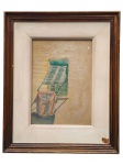 <b>ASSINATURA ILEGÍVEL</b>, "Janela", pintura sobre papel, apresentando dobras, moldura em madeira com paspatur, medindo 50x41cm e obra 31x22cm.