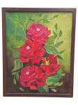 <b>NICE MANSUR</b>, "Rosas Vermelhas", acrílico sobre tela, Rio de Janeiro, datado de 2016, moldura em madeira escura, medindo 50x40cm.