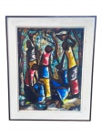 ASSINATURA DESCONHECIDA, "Figuras", óleo sobre tela apresentando falhas, moldura em madeira escura, medindo 98x80cm e tela 79,5x61,5cm.
