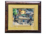 Mário Machado Portella (1897  1964), "Casarios", PSP. datado de 1954 no Rio de Janeiro, moldura em madeira escura, pintura com pequenas marcas do tempo, moldura medindo 69,5x77cm e obra 36x44cm.