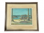 EDVALDO ASSIS (1941, Santo Amaro da Purificação - Bahia), "Paisagem", óleo sobre tela, moldura em madeira texturizada, apresentando leves desgastes na pintura, necessita reparo na parte traseira, medindo 35,5x40cm e tela 21x26cm.