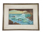 VICENTE DOBRORUKA, "Marinha", óleo sobre tela, moldura em madeira com patina dourada, apresenta manchas no paspatur, tela 20x31cm e moldura 35x46cm.