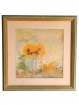 <B>ASSINATURA DESCONHECIDA</b>, "Flores", pintura sobre papel, moldura em madeira, medindo 60x58cm e obra 38x37cm.
