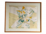 <b>QUADRO</b>, "Natureza Morta", pintura sobre papel, moldura em madeira, medindo 65,5x78cm e obra 49,5x69,5cm. Obra desencaixada da moldura, vide foto.