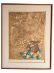 <b>ASSINATURA ILEGÍVEL</b>, "O Sonho", serigrafia 9/30, moldura em madeira medindo 82x64cm e obra 65x47cm.