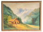 <b>N. NICOLAU (?)</B>, "Paisagem", óleo sobre tela, moldura em madeira medindo 67x88,5cm e tela 58,5x79cm. Ínfimas falhas na pintura, vide foto.
