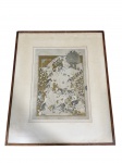 QUADRO, uma (1) reprodução de cena oriental de batalha, em tons policromos e detalhes em folha de ouro, protegida por vidro, com paspatur e moldura em madeira. Peça de composição clássica, própria para decoração de interiores, moldura com desgastes, medindo 58x47,5cm e obra 39x28cm.