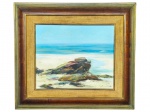 ASSINATURA DESCONHECIDA, "Marinha", óleo sobre eucatex, moldura em madeira com paspatur em tecido, medindo 65x73cm e eucatex 38x44,5cm.