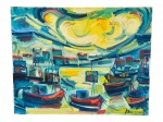 ASSINATURA DESCONHECIDA, "Embarcações", óleo sobre tela, sem moldura, medindo 72,5x92cm.