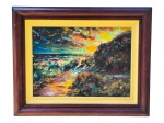 SOARES, "Marinha", óleo sobre tela, datado de 1997, moldura em madeira escura, apresenta falhas na pintura, moldura medindo 50x62cm e tela 32x45cm.
