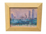 João Carlos Favoretto (nascido em Casa Branca, SP, em 1947), "Paisagem Urbana", óleo sobre eucatex, datado de 1984, moldura em madeira clara, medindo 31,5x39,5cm e obra 21x29cm.