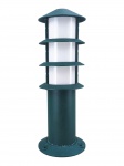 LUMINÁRIA, um (1) balizador confeccionado em metal esmaltado na tonalidade verde, com cúpula interna em plástico na tonalidade branca, necessita reparo na fiação, medindo 35,5cm de altura.