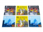 DIVERSOS, seis (6) porta copos confeccionados em azulejos da manufatura ACESITA (COMPANHIA AÇOS ESPECIAIS ITABIRA), comemorando 25 anos da companhia, decorados por maquinários industriais diversos em policromia, medindo 11,5x11,5cm, algumas com falhas na pintura.