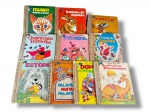 LIVROS INFANTIS, dez (10) livros antigos da Coleção Beija-Flor, com capas ilustradas coloridas, sendo títulos diversos: Tiquinho Rolando na Grama, Rabinho de Algodão, Donald e a Casinha de Biscoito, Chapeuzinho Vermelho, Os Três Porquinhos, A Noite de Papai Noel, Estopa, Palavras Muitas Palavras, Don e o Trenzinho e Meu Pequeno Dinossauro. Exemplares em formato pequeno, com sinais do tempo, desgastes nas capas e lombadas, manchas, amarelamento, marcas de manuseio, pequenos rasgos e avarias compatíveis com a idade.