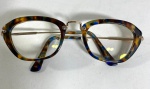 MIU MIU - BELÍSSIMO ÓCULOS PARA LEITURA  EM ACETATO COLORIDO  RESALTANDO MARROM E AZUL  E METAL DOURADO,  LENTES DE GRAU.