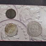 Brasil, folder com as moedas de 100, 200 e 400 réis