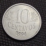Brasil, moeda de 10 centavos de 1994 "Reverso Inclinado". Belo item!
