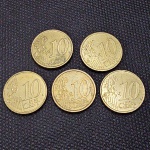 Europa, lote com 5 moedas de 10 cts de euro
