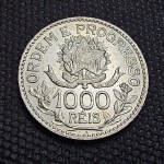 Brasil República, moeda de 1000 réis de prata. Peso total 10 gramas