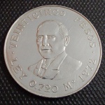 México, moeda de prata de 25 pesos de 1972, prata 0,720. Peso total de 23,5 gramas