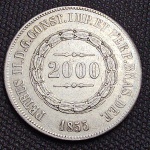 Brasil Império, moeda de prata de 2000 réis de 1855 peso total de 25.5 gramas.