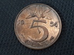 Holanda, moeda de 5 cts de florin de 1954. Escassa!
