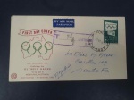 Austrália, FDC de 1955, com selo e CPD, "Jogos Olímpicos de MELBOURNE". A carta possui um carimbo de TAXA, por insuficiência de porte. Raro item, circulado, de exposição!