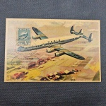 Brasil, postal déc 50, com selo e CBC da VARIG, mostrando o Super G Constelation. Belo e raro item!