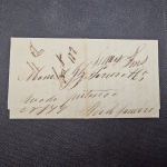 Brasil II Império, Folded Letter circulada em Maio de 1858, de Mangaratiba para a Rua da Quitanda no Rio. Resquícios do selo Olho de Cabra de 60 réis e do raro carimbo primitivo de "MANGARATIBA". Trata de acerto de contas entre comerciantes. Curioso e raro item! No estado. Vendido como documento. Íntegro!