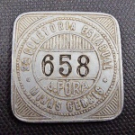 Brasil, raríssima ficha metálica da Coletoria Estadual de Minas Gerais/Juiz de Fora. Verso brasão da República