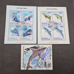 Lote com 3 blocos com selos Fauna Marinha