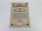 lemanha III Reich, ação de 1000 Reichsmark de 1936, com a chancela da águia e suástica Nazistas. Item raro nesta qualidade! OBS: O item não Promove ou glorifica a violência da intolerância racial ou religiosa. Está à venda apenas para fins de preservação da memória histórica. A Casa de Leilões não faz apologia a quaisquer movimentos políticos ou ideológicos, bem como repudia qualquer ideologia de cunho racista.