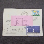 Brasil, envelope circulado para a Inglaterra em 1994, com etiquetas frontais do correio inglês, uma rosa de "GONE AWAY" (mudou0se) e outra do mesmo motivo. Raro item, curioso e interessante!