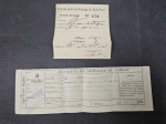 Brasil, lote com 2 recibos de 1908 e 1884 da Estrada de Ferro Príncipe do Grão Pará, MEMORABILIA da FERROVIA no Brasil