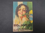 Brasil, postal déc 20/30, "Rio de Janeiro - LA CIUDADE DE LAS PLAYAS MARAVILLOSAS". Publicitário. Circulado em 1939 com CBC's da Feira de Amostras
