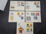Portugal e ex colônias, lote com 5 FDC's com CBC's, séries completas de selos. Mínimos PF's. Muito barato!