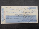 Brasil, cheque/duplicata do Banco Francês, datado Rio de Janeiro 1904, valor de 2213,40 francos franceses. No verso estampilhas/selos fiscais do Cruzeiro do Sul e da República Excelente estado! Raro item. Cheque compensado com o valor em perfin