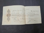 Brasil República, NOTA PROMISSÓRIA de pagamento de indenização de seguro no valor de 257800 réis, datado Rio de Janeiro, 23 de março de 1901. No verso selo/estampilha fiscal de 300 réis e 2 comprovantes/recibos anexados por frete de carga. Interessante conjunto! Excelente estado!