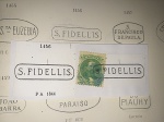 Brasil Império, selo de 100 réis, D. Pedro II, Barba Preta com carimbo de `S. FIDELLIS`, Paulo Ayres 1466