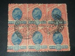 Brasil, bloco com 6 selos de 10 réis da Madrugada Republicana com carimbo da ADM dos Correios - E. do Paraná de 12/nov/1901. Duplamente batido, nítido!