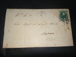 Brasil Império, carta circulada em 25/jun/1888, com carimbo em azul (francês) de "Bahia". Parte de selo de 1000 réis, Barba Preta Percê, amarrado com carimbo mudo. Circulada para Amparo/São Paulo. No verso carimbo de trânsito do Rio de Janeiro. Bela peça!