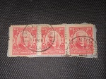 Brasil, trinca de selos Próceres de 100 réis, com carimbo de "Esp Santo do Prata", de 1916. Raro! Difícil!