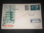 Israel, envelope circulado/registrado em 1957, 1º voo, LOD-TOKIO, com CBC, pelo avião Super Constellation. Impecável! Item de exposição!