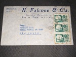 Brasil, envelope circulado em 1938, com bela trinca de selos extraídos do bloco "ROWLAND HILL". Raro item!